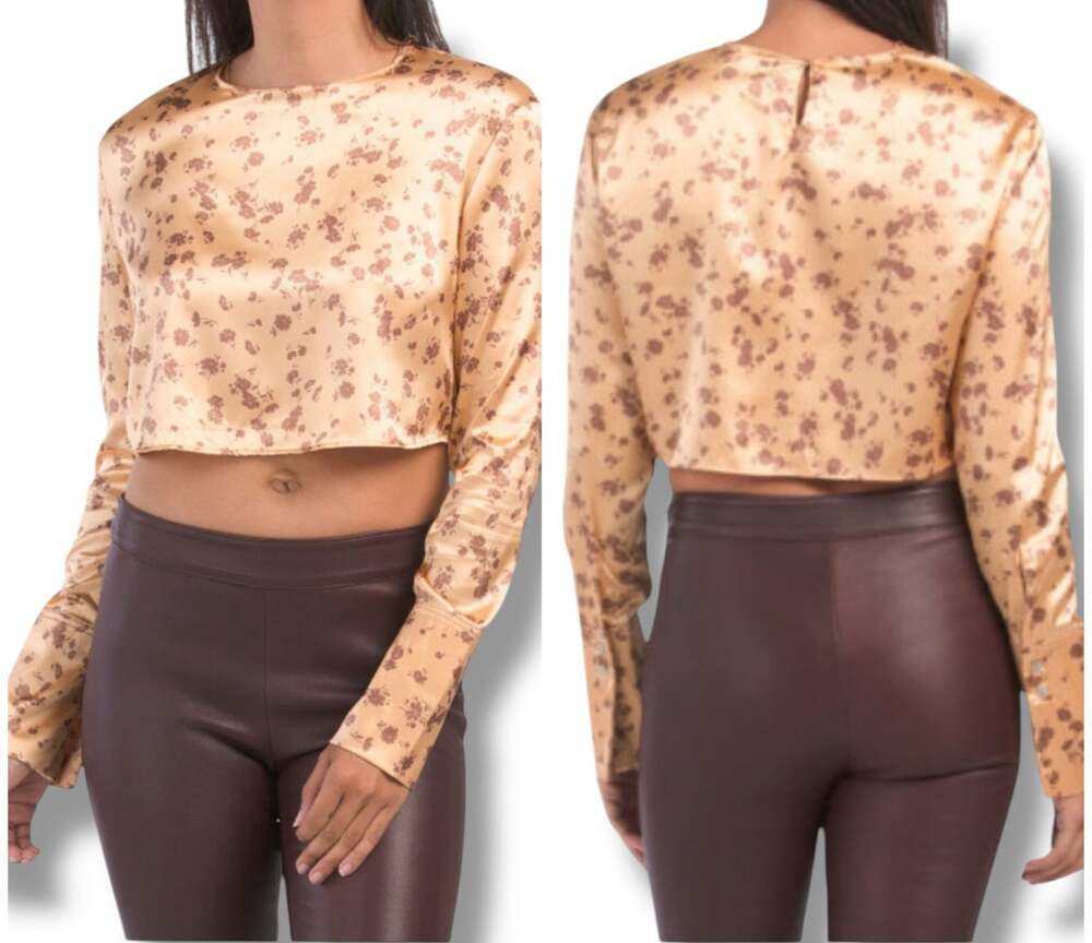Zara satin gold floral crop top size medium